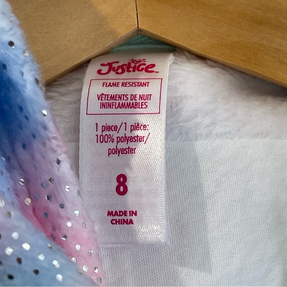 JUSTICE Girls Pajamas Size 8 One Piece Tie Dye Magical Dragon Hooded Tail Wings - Picture 3 of 6